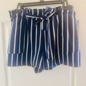 Ci Sono Navy and White Striped High Waist Shorts